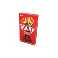 a box of pocky sticks on a white background with the words pocky written in red