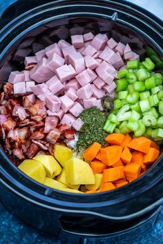 the food is prepared and ready to be cooked in the crock pot