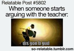 a man holding a guitar in his right hand and the caption reads, reliable post 450 when someone talks back to the teacher dis gon b gud