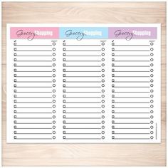 Pink Blue and Purple Grocery Lists - 3 Lists Per Page - Printable, at Printable Planning Easy Camping Hacks, Grocery Cart, Organization Lists, Grocery List Printable, Check Box, Hobbies That Make Money, Grocery Items, Shopping Coupons, Grocery Shop