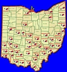 a map of the state of indiana with red and blue lines on it's borders