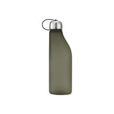 thermos bottle in olive green is shown on a white background