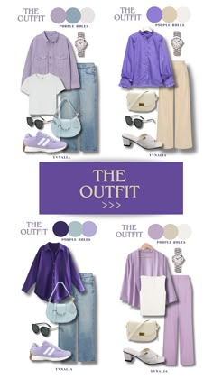 Purple Outfit Ideas Purple Outfits Combination, Business Casual Outfits Purple, Purple Outfit Ideas Hijab, Light Purple Color Combination Outfit, Purple Casual Outfits For Women, Purple Modest Outfit, Colors That Match With Purple, Purple Matching Colors, Purple Style Outfit Casual