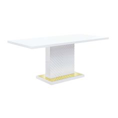 a white table with gold accents on the base and a chevron design at the top