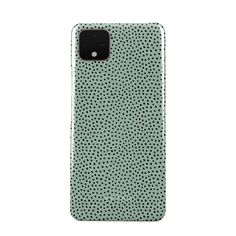 an iphone case with dots on the front and back cover in light green, sitting against a white background