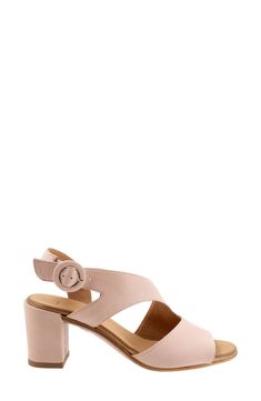 Asymmetric straps create visual intrigue on a leather slingback sandal lifted by a wrapped block heel. 2 3/4" heel Adjustable slingback strap with buckle closure Leather upper and lining/rubber sole Made in Turkey Slingback Sandal, Sandal Women, Pale Pink, Block Heels, Rubber Sole, Womens Sandals, Leather Upper, Nordstrom, Buckle