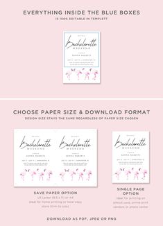 pink and white wedding stationery with flamingos on the front, in black ink