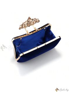 Bird in Bag - Elegant Velvet Womens Evening Bags in Blue for Parties, Dinners, and Proms – Small Clutch with Dazzling Diamond Embellishments, Metal Chain, and Exquisite Hollow-out Design Royal Blue Rectangular Evening Bag, Elegant Blue Shoulder Bag For Wedding, Elegant Royal Blue Rectangular Bag, Bag Elegant, Drawstring Bucket Bag, Minimalist Pattern, Small Clutch, Style Minimalist, Bird In Bag