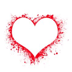 a white heart with red paint splatters on the bottom and bottom corner,