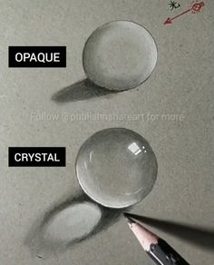 two magnifying glass balls with the words opaque and crystal written below them on a table