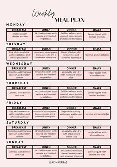 the printable meal plan is shown in black and white, with pink lettering on it