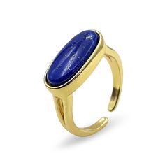 PRICES MAY VARY. Featured & specifications metal: real gold-plated brass, oval natural lapis lazuli crystal stone, stone size: 7*14 mm oval High quality, great for any gift giving occasion, great gift for wife, daughter, mom or friends on Christmas day, birthday, valentine’s day, anniversary, Thanksgiving Day, etc. Treat yourself or someone special with this ring. This gorgeous ring promises a carefree and comfortable wear. Its design is meant to accentuate the fingers beautifully. This ring is Lapis Lazuli Crystal, Gorgeous Ring, Lapis Lazuli Ring, Adjustable Jewelry, Blue Gemstones, Crystal Stone, Ring For Women, Ring Jewelry, Adjustable Ring