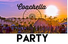 people are gathered at an outdoor event with the words coachella party in front of them