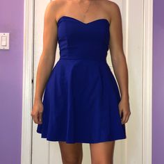 Fun And Sexy Blue Strapless Dress With Black Elastic Strappy Details On The Back. Brand New Condition. Blue Stretch Strapless Dress For Party, Elegant Blue Stretch Strapless Dress, Elegant Blue Strapless Stretch Dress, Blue Strapless Stretch Dress For Spring, Blue Stretch Strapless Dress For Spring, Blue Mini Strapless Dress For Homecoming, Blue Fitted Strapless Dress For Homecoming, Flirty Blue Mini Dress For Homecoming, Blue Stretch Strapless Mini Dress