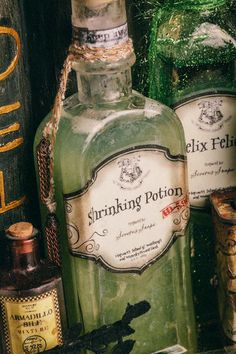 black and white photograph of bottles with labels on them