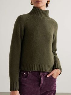 THE ELDER STATESMAN Cropped cashmere turtleneck sweater Elder Statesman, Cashmere Turtleneck, Green Sweater, Sweater Weather, Net A Porter, Turtleneck Sweater, Women Collection, Porter, Top Brands