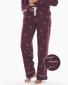 Cool Cotton Stretch Woven Pajama Pants Sweet Dreams Merlot - Soma Sleepwear Outfits, Women's Pajamas, Sleepwear Pajamas