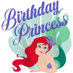 the little mermaid is sitting in front of her birthday princess sign, which reads happy birthday princess