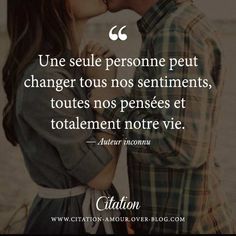 a man and woman kissing each other with the caption'une seule persone peut changer tous nos sentimental