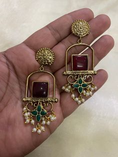 *Beautiful Premium Quality Long Earrings  *Combination Of Kundan and Pink Monalisa Stones  *Front Side is Monalisa Stone With Kundan *Pearls And Kundan Are Of Original Quality *For More Beautiful Collection, Check At https://www.etsy.com/shop/placeoffashion *Earring Closure: Push Back *It is a Bridal or Partywear Earrings *It Will Give You a Unique and Beautiful Look  *You Can Wear This Beautiful Set At Dress or Saaree  *The Colour Combination Of This Set Is Very Unique , It can go With Any Of T Temple Style Wedding Hoop Earrings With Pearl Drop, Wedding Temple Jewelry Hoop Earrings With Pearl Drop, Bollywood Brass Earrings As Gift, Bollywood Brass Danglers For Wedding, Brass Bridal Earrings For Wedding, Bollywood Style Pearl Drop Earrings As Gift, Bollywood Style Pearl Drop Earrings For Gifts, Traditional Brass Plug Earrings For Wedding, Bollywood Style Dangle Pearl Earrings As Gift