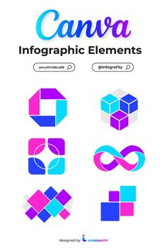 the logo for canva infographic elements is shown in blue, pink and purple