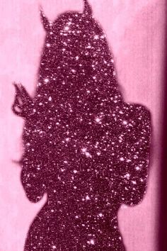 the silhouette of a woman is shown against a pink background with white stars on it