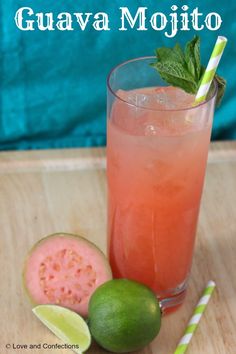 there is a watermelon and lime drink next to it on the table with text overlay that reads how to make guava mojito