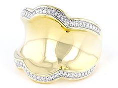 Emulous™ Round white diamond accent, 14k yellow gold over bronze wide band ring. Measures approximately 13/16"L x 3/4"W and is not sizeable. White rhodium enhanced settings. Gold Wide Band Ring With Diamond Accents, Luxury Gold Wide Band Ring With Diamond Accents, Wide Band Diamond Ring With Pave Setting, Gold Jewelry With Diamond Accents Wide Band, Luxury Gold Wide Band Ring With Pave Setting, Gold Wide Band Ring With Diamond Accents For Anniversary, Gold Dome Ring With Pave Setting, Fine Jewelry Gold Dome Ring With Pave Setting, Gold Diamond Ring With Wide Band