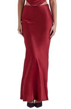 Stunning bias-cut satin lends superior drape to this low-waist maxi skirt that flows to the floor. Exclusive retailer Lined 75% acetate, 25% polyester Dry clean Imported Cozy Sweater Outfits, Red Long Skirt, Cute Sweater Outfits, Satin Maxi Skirt, Maternity Coat, Eve Outfit, Red Maxi, Red Skirt, Petite Skirt