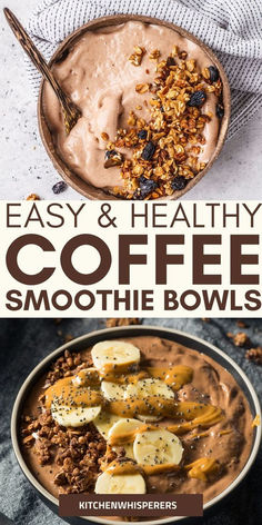 coffee smoothie bowl with bananas and nuts in it