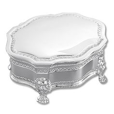 This silver-plated jewelry box is approximately 3" x 3.75" and features ornate flourishes for a vintage look. Hinged Jewelry, Personalized Silver Jewelry, Victorian Jewelry Box, Engraved Jewelry Box, Victorian Style Jewelry, Silver Jewelry Box, Personalized Jewelry Box, Edwardian Jewelry, Coupon Binder