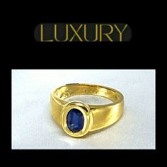 Classic Elegant 18k Solid Yellow Gold [Stamped 750 Gold=18k] 1.07 Carat Sapphire Estate Ring. Estate Ring, Gold Sapphire Ring, Estate Rings, Ring Color, Classic Elegant, Solid Yellow, Blue Gold, Sapphire Ring, Vintage Jewelry