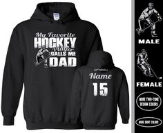 Hockey Dad Hoodie, My favorite Hockey Player Calls Me Dad, Hockey Dad Gift *Variety of design and hoodie color options Product Specification: Pullover Hoodie: Fits more tightly than many other sweaters. Great to wear casually or even exercise in. 8 oz 50% cotton, 50% polyester. Air Jet Spun Yarn. Double lined hood with matching drawstring. Double-needle stitching. Set-in sleeves. 1x1 athletic rib knit cuffs with Lycra(R) Sizing chart can be found by scrolling through the product images PLEASE NO Hockey Mom Gifts, Papa Gifts, Mom Hoodies, Call My Mom, Hockey Player, Hockey Mom, Quote Tees, Hockey Players, A Name