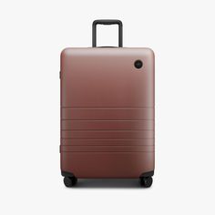 Terracotta | Front view of Check-In Medium in Terracotta Monos Luggage, Carry On Size, Luggage Sizes, Leather Luggage Tags, Carry On Suitcase, Shoe Bags, My Son Birthday, Leather Luggage, Interior Fabric