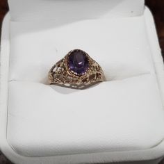 Oval Amethyst Set In A Filigree Setting, Size 5 1/2 , Weighs 1.8 Grams Yellow Gold Amethyst Ring, Gold Amethyst Ring, Amethyst Set, 2 Rings, Ring Color, Amethyst Ring, Purple Gold, Womens Jewelry Rings, Amethyst