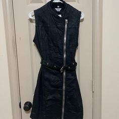 Nwt Belted Moto-Style Dress That Can Be Worn Open As A Vest! Funky And Fun! Belted Sleeveless Mini Dress For Night Out, Sleeveless Belted Mini Dress For Night Out, Edgy Sleeveless Mini Dress For Fall, Moto Dress, Dress Vest, Moto Style, Vest Dress, Style Dress, Black Silver