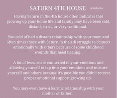 a poem written in white on a purple background with the words saturn 4th house above it