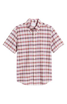 This short-sleeved shirt is tailored from pure cotton in plaid prints making it a handsome wardrobe staple. Button-down collar Short sleeves 100% cotton Machine wash, tumble dry Imported Model stats: 6'1" height, 32" waist. Model is wearing size Medium. Classic Plaid Cotton Short Sleeve Shirt, Classic Plaid Short Sleeve Shirt For Summer, Classic Short Sleeve Cotton Flannel Shirt, Classic Cotton Short Sleeve Plaid Shirt, Classic Cotton Short Sleeve Flannel Shirt, Plaid Cotton Short Sleeve Shirt With Button Closure, Short Sleeve Cotton Flannel Shirt With Button Closure, Collared Cotton Flannel Shirt For Summer, Cotton Flannel Shirt With Button Closure For Summer