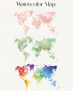 watercolor world map in different colors