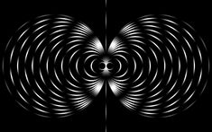 an abstract black and white image with circles in the middle, on a black background