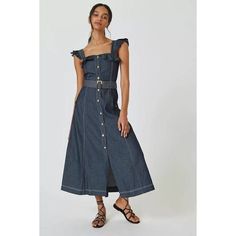 Take This Denim Midi For A Spin On Your Next Seaside Outing. * Cotton * Removable Belt * Button Front * Side Pockets * Midi Silhouette * Dry Clean * Imported Dimensions * Falls 45" From Shoulder Brand New With/Without Tags. May Have Been Tried On In Store, But In Like-New Condition. Line Thru Tag Is To Prevent Store Return B-14 Summer Indigo Denim Dress With Buttons, Summer Indigo Dresses With Buttons, Elegant Denim Button Dress For Summer, Elegant Buttoned Denim Dress For Summer, Elegant Summer Denim Dress With Buttons, Chic Denim Midi Dress With Button Closure, Chic Casual Denim Dress With Buttons, Chic Denim Dress With Buttons For Casual Wear, Spring Denim Blue Buttoned Midi Dress