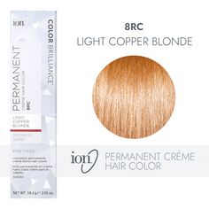 ion Color Brilliance Permanent Creme Hair Color utilizes pure ionic micro pigments for deeper, more intense color. Ion 8RC Light Copper Blonde Permanent Creme Hair Color | Blonde | 2.05 oz. | Sally Beauty Copper Red Hair Color Strawberry Blonde Light Auburn, 8rc Light Copper Blonde, Ion 7rc Medium Copper Blonde, Strawberry Blonde Hair Formula, Light Copper Blonde Hair, Blonde Hair With Copper Lowlights, Light Copper Blonde, Golden Copper Hair Color, Loreal Preference