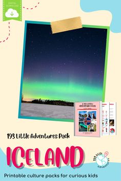 an advertisement for the iceland children's book, titled little adventures pack with pictures and text