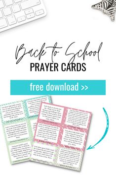 the back to school prayer cards with text overlay