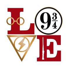 the logo for harry potter's love is shown in red and gold with an eyeball