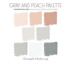 gray and peach palette with the words, grey and peach palette in different fonts