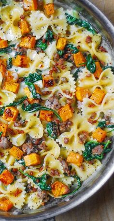 Creamy Butternut Squash Pasta with Sausage and Spinach Butternut Squash Pasta With Sausage, Pasta With Sausage And Spinach, Creamy Butternut Squash Pasta, Sausage And Spinach, Creamy Butternut Squash, Pasta With Sausage, Butternut Squash Pasta, Squash Pasta, Fall Comfort Food