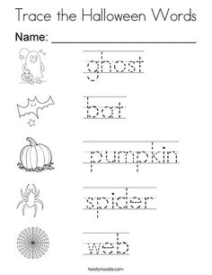 trace the halloween words worksheet for kids to practice their handwriting and writing skills