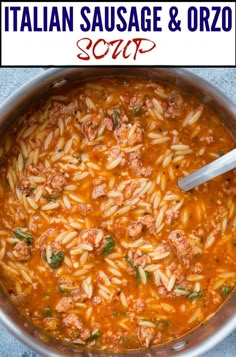 a large pot filled with pasta and meat