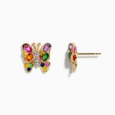 Effy Watercolors 14K Yellow Gold Multi Sapphire Butterfly Earrings Multi-stone Yellow Sapphire Jewelry Gift, Elegant Multicolor Jewelry With Butterfly Charm, Elegant Multi-stone Yellow Sapphire Jewelry, Luxury Yellow Sapphire Multi-stone Jewelry, Multicolor Butterfly Earrings, Multi Sapphire, Butterfly Earrings, Gold Yellow, My Jewellery